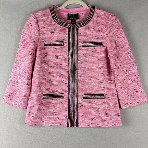 St.John For Mary Kay Tweed Jacket Women 2 Pink Wool Full Zip Classic Chic NWT